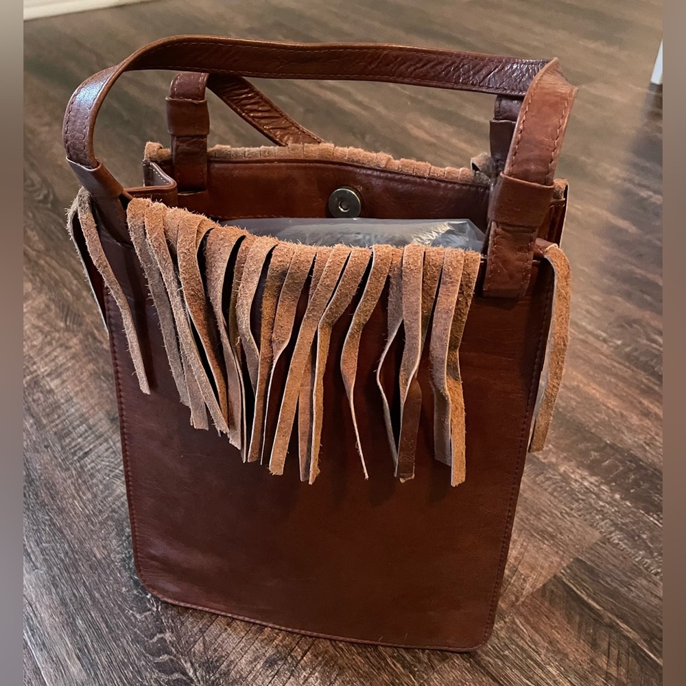 East West Leather Fringe Bag